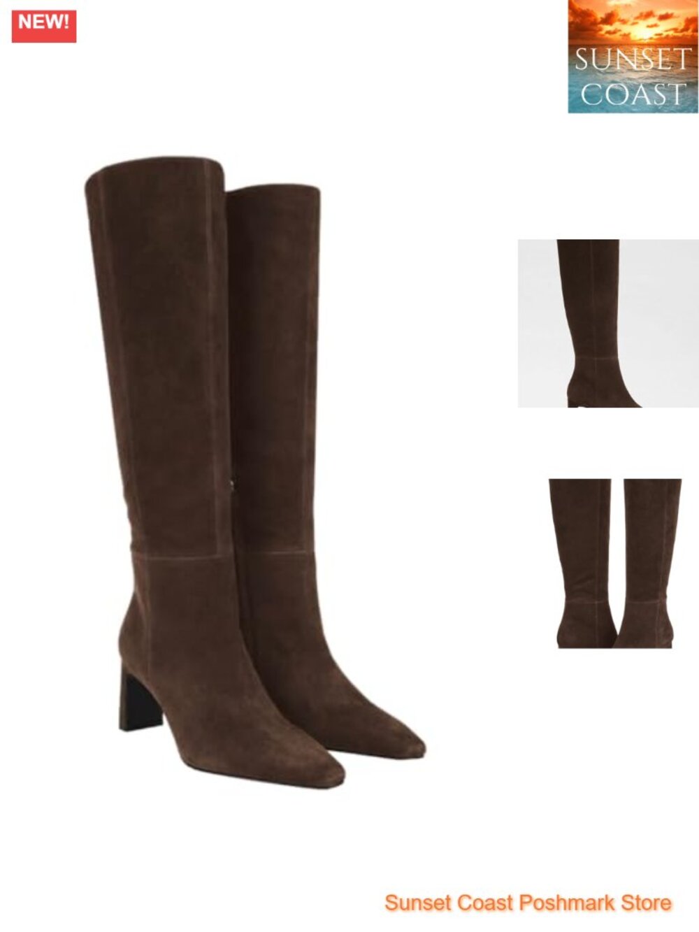 Womens Knee High Boots Faux Suede Pointed Toe Chunky Heel Tall Dress Boots
